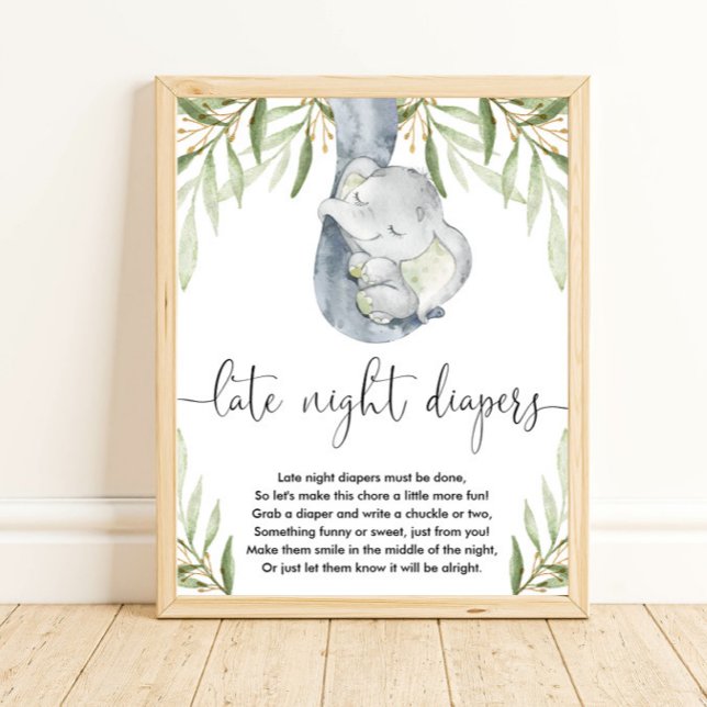 Elephant late night Diaper Baby babyduschspel Poster (Skapare uppladdad)