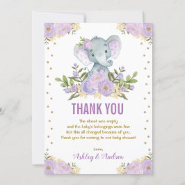 Elephant Lavender Lila Guld Blommigt Baby Shower Tack Kort