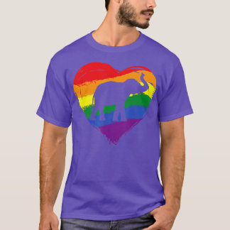 Elephant LGBTQ Gay pride Rainbow Heart Pride Flagg T Shirt