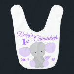 Elephant Lila Babys Girl First Chanukah Hanukkah Hakklapp<br><div class="desc">Baby först Chanukah personlig bib. Klicka på knappen "anpassa" och ändra namn,  datum osv. efter eget val. Lägg till annan matchande baby och förskolsdekor. Copyright © URBAN WILLOW & LITTLE PUMPKINS PIX och Decamp Studios</div>
