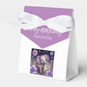 Elephant Lila blommor Birthday Favor Presentaskar