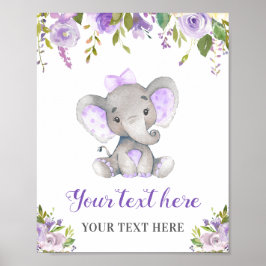 Elephant Lila Girl Baby Shower Sprinkle Birthday Poster