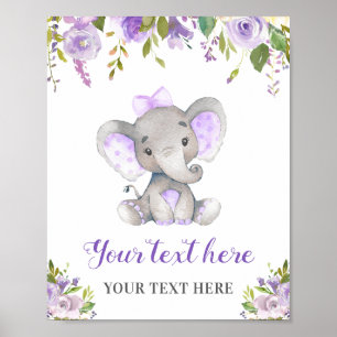 Elephant Lila Girl Baby Shower Sprinkle Birthday Poster