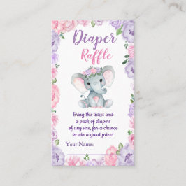 Elephant lila rosa Diaper Raffle Biljett Blommigt