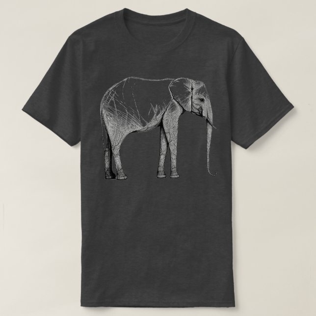 Elephant Line Art Illustration för Elephant Älskar T Shirt (Design framsida)