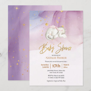 Elephant Little Star Watercolor Baby Shower Inbjudningar