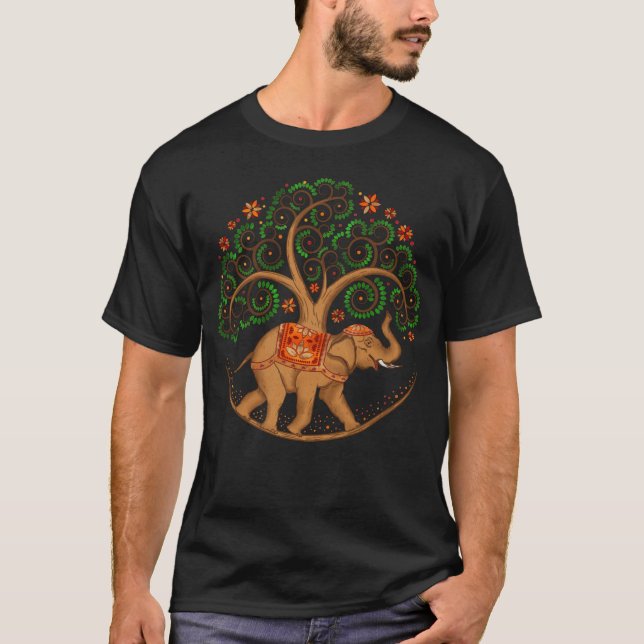 Elephant Livets träd i Mandala T Shirt (Framsida)