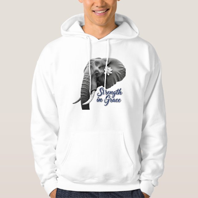 Elephant Lotus Strength in Grace Art Print Hoodie (Framsida)