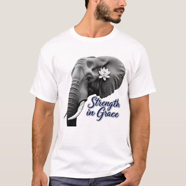 Elephant Lotus Strength in Grace Art Print T Shirt (Framsida)