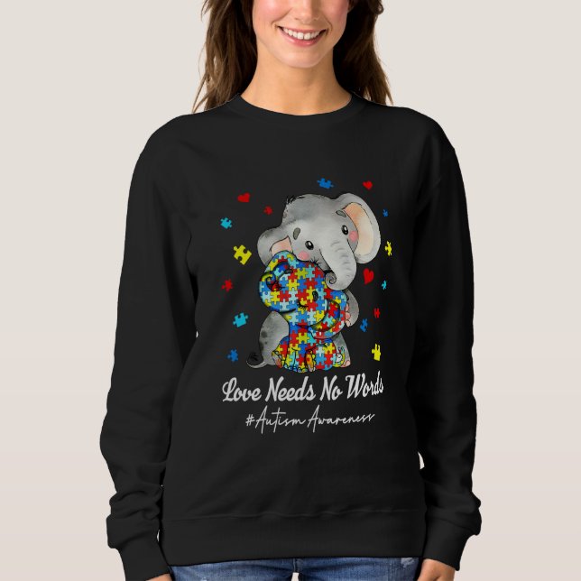 Elephant Love Needs No Words Autism Awareness Puzz T Shirt (Framsida)