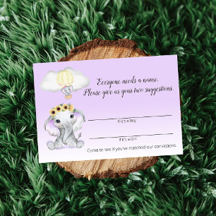 Elephant Luftballong Baby Namn Lila Game  Tilläggskort