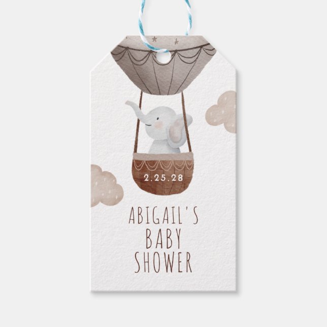 Elephant Luftballong Boho Baby Shower Presentetikett (Framsidan)