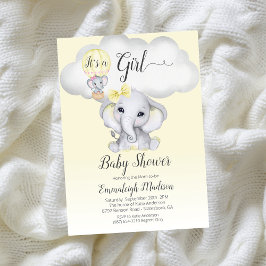 Elephant Luftballong Girl Baby Shower | GULT Inbjudningar