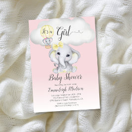 Elephant Luftballong Girl Baby Shower | ROSA I Inbjudningar