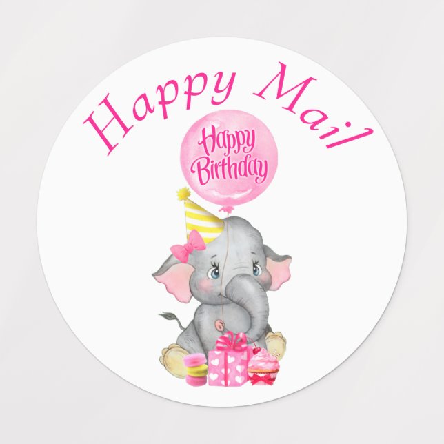 Elephant Lycklig Mail-etiketter Klistermärke (Design 1)