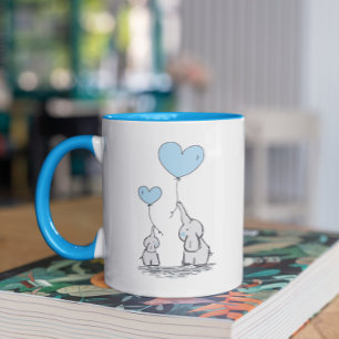 Elephant Mamma & Baby blue Mors dag Baby Shower Mugg