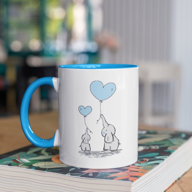 Elephant Mamma & Baby blue Mors dag Baby Shower Mugg (Skapare uppladdad)