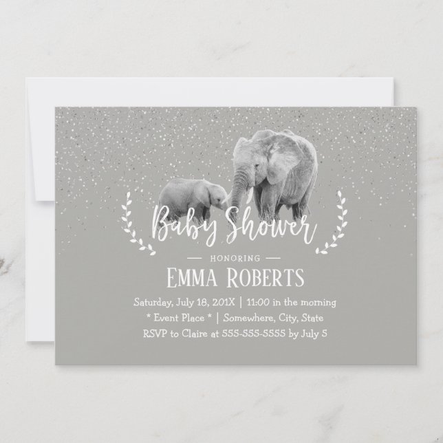 Elephant Mamma & Baby Elegant Safari Baby Shower Inbjudningar (Framsida)