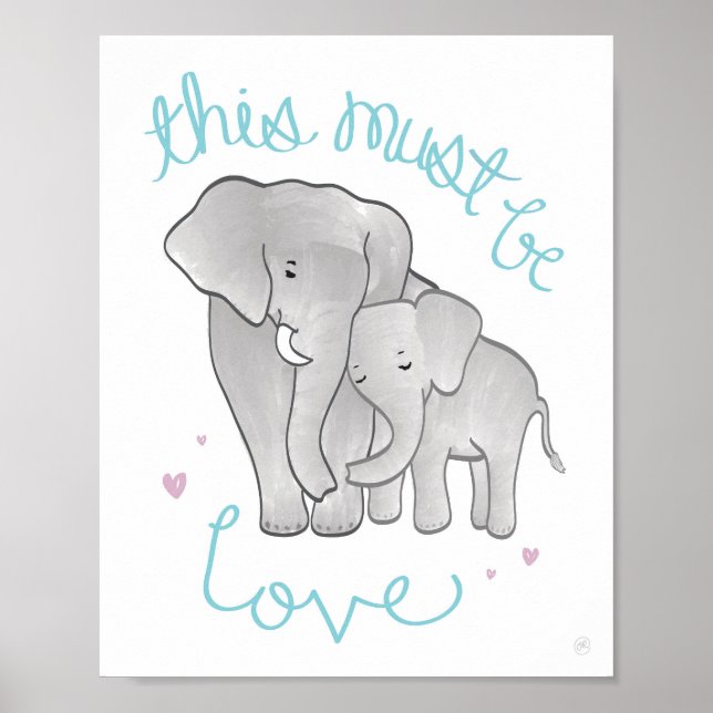 Elephant Mamma & Baby "must be Kärlek" Decor Poster (Framsidan)