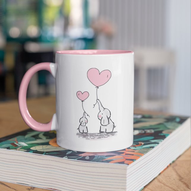 Elephant Mamma & Baby Rosa Mors dag Baby Shower Mugg (Skapare uppladdad)