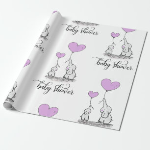 Elephant Mamma & Baby Shower Lavender Lila Presentpapper