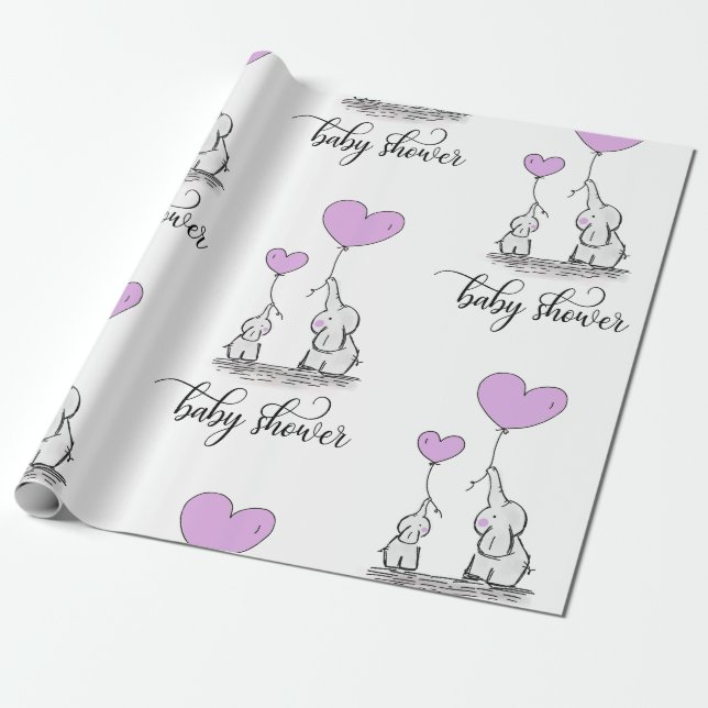 Elephant Mamma & Baby Shower Lavender Lila Presentpapper (Utrullad)