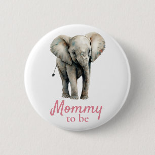 Elephant Mamma Baby Shower Rosa Button Knapp