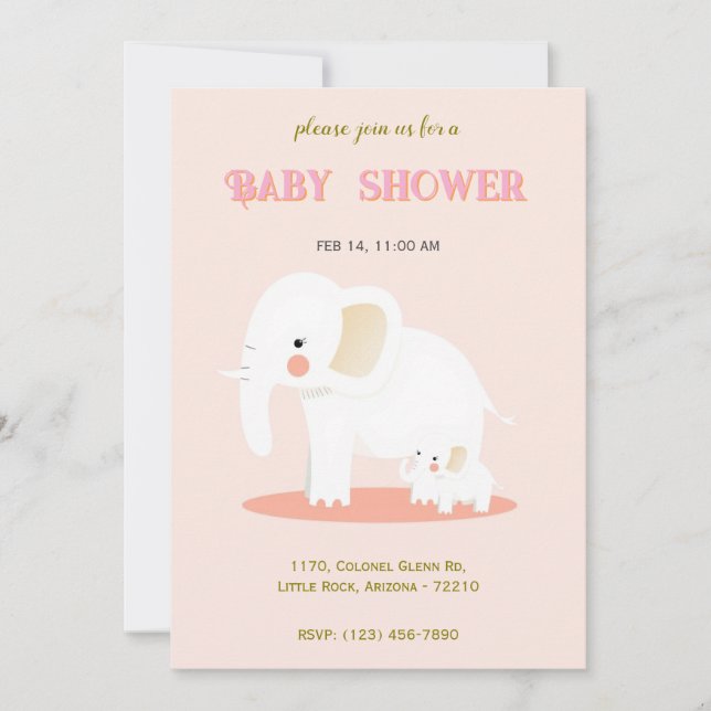 Elephant Mamma och Baby Cute Shower Inbjudningar (Framsida)