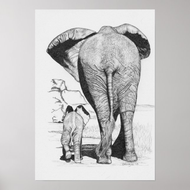 Elephant Mamma och Baby Poster (Framsidan)