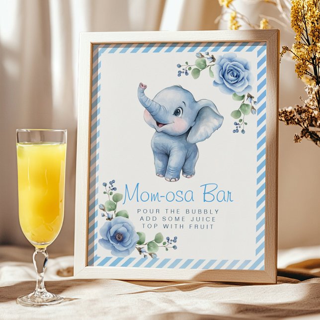 Elephant Mamma-osa Pub Sign - Blue Blommigt Baby S Poster (Cute mimosa bar sign)