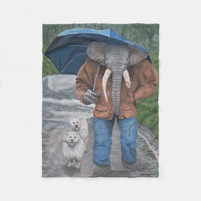 Elephant Man Hund Walking Fantasy Art Blanket Fleecefilt (Framsidan)