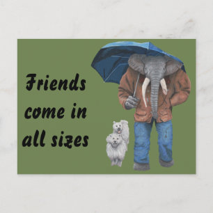 Elephant Man Hund Walking Fantasy Art Postcard Vykort