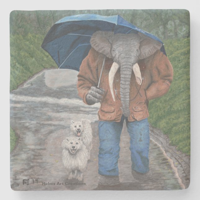 Elephant Man Hund Walking Fantasy Art Stone Underl Stenunderlägg (Framsidan)