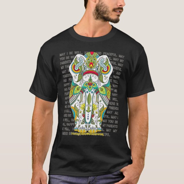 Elephant Mandala Loving Kindness Metta Wish Blessi T Shirt (Framsida)
