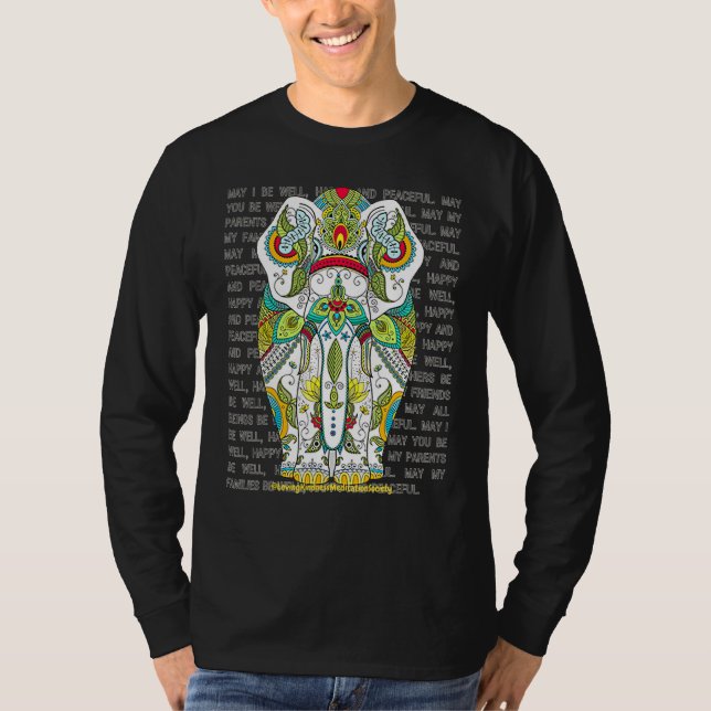 Elephant Mandala Loving Kindness Metta Wish Blessi T Shirt (Framsida)