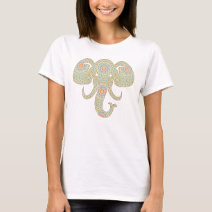 Elephant Mandala på Ljust grönt och Orange T Shirt