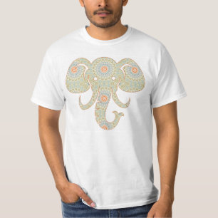 Elephant Mandala på Ljust grönt och Orange T Shirt