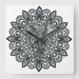 Elephant mandala Wall Clock Fyrkantig Klocka