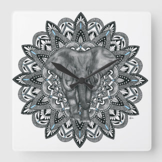 Elephant mandala Wall Clock Fyrkantig Klocka