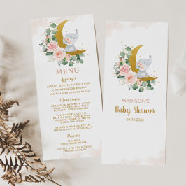 Elephant Måne  Blommigt Ro Baby Shower Menu Program