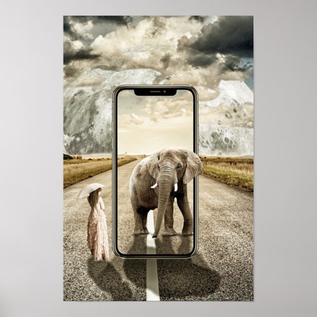 Elephant Måne Fantasy Girl Poster (Framsidan)