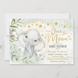 Elephant Måne & Stars Greenery Baby Shower Inbjudningar