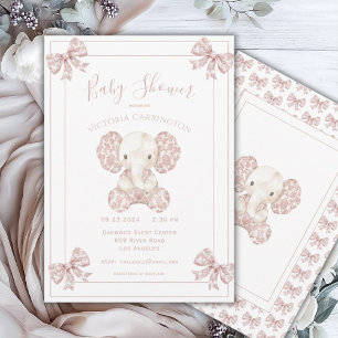 Elephant Mauve Toile Vintage Baby Shower Inbjudningar