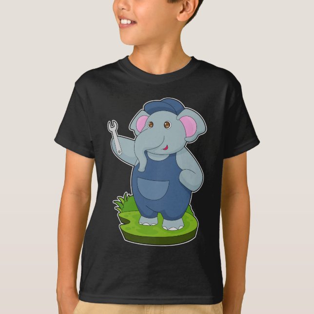 Elephant Mechanic Wrench T Shirt (Framsida)