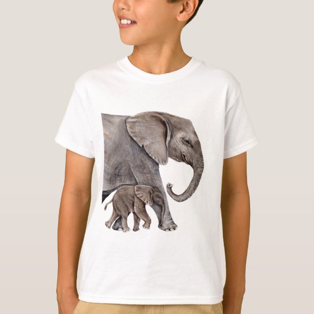 Elephant med Baby Elephant Tee Shirt (Framsida)