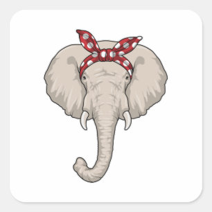 Elephant med Bandana Fyrkantigt Klistermärke