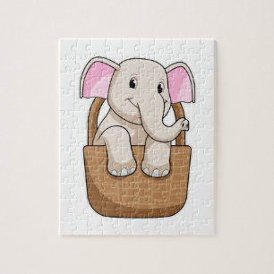 Elephant med Basket Pussel