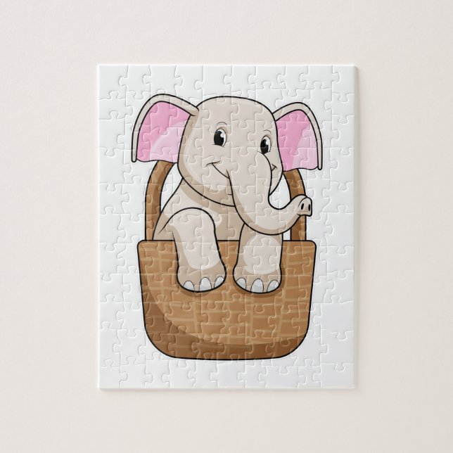 Elephant med Basket Pussel (Vertikal)