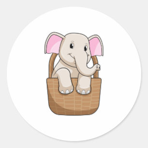 Elephant med Basket Runt Klistermärke