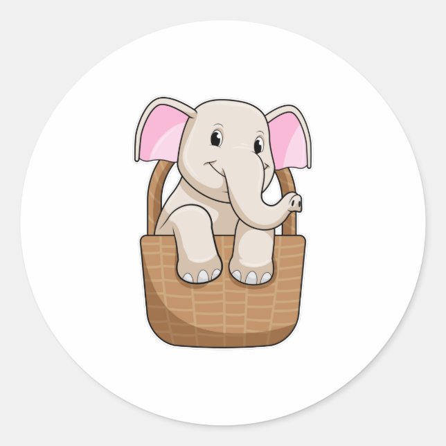 Elephant med Basket Runt Klistermärke (Framsida)